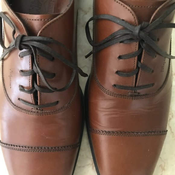 Ferragamo Mens Oxford Cognac Leather Lace Ups Cap Toe Sz 9.5 D - Picture 15 of 15